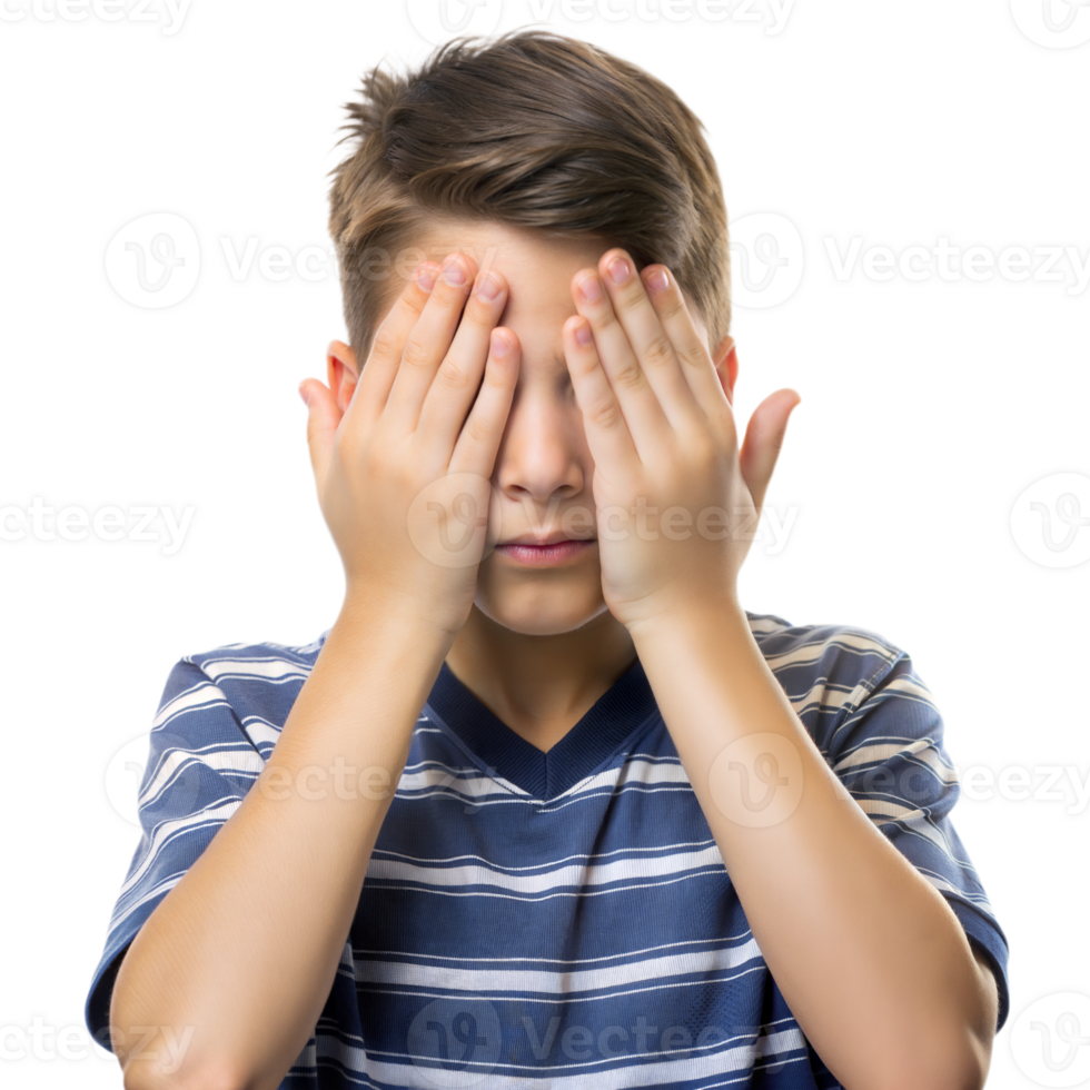 Young Boy Covering His Eyes With Hands, Close-Up Portrait png