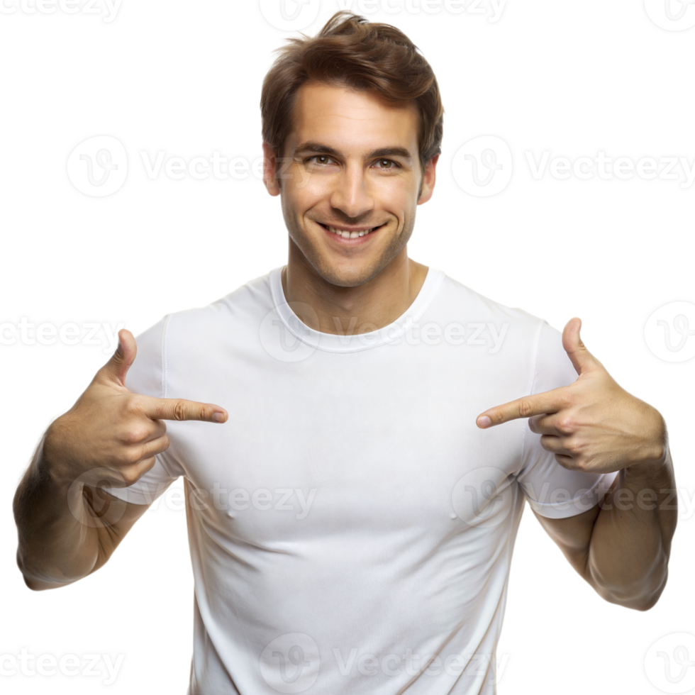 sonriente hombre señalando a blanco camiseta png
