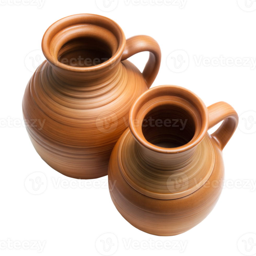 Two Brown Clay Jugs With Handles Isolated on Transparent Background png