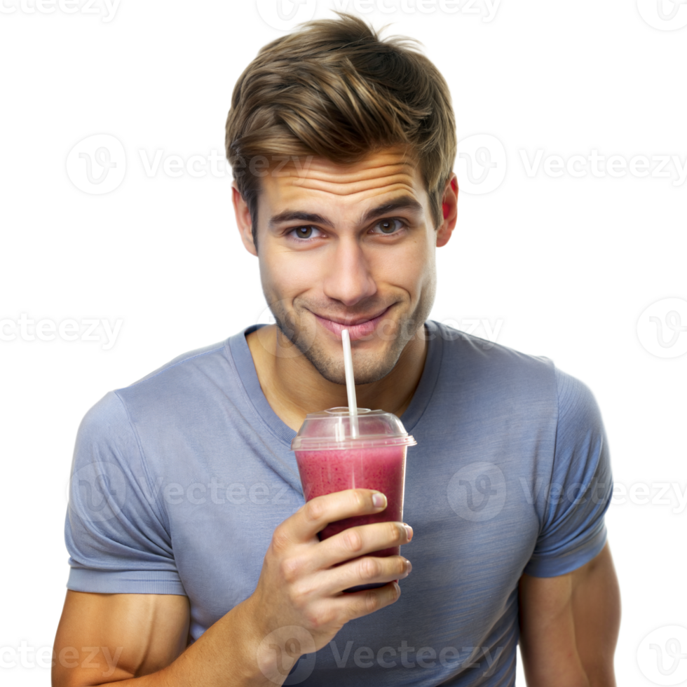Man Drinking Pink Smoothie With Straw png