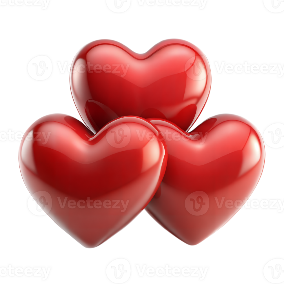 Three Red Shiny Hearts Isolated On Transparent Background png