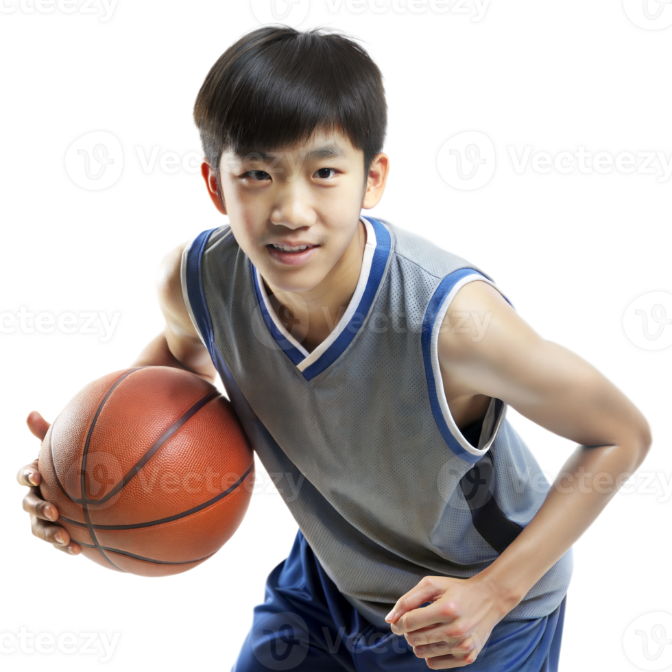 Young Male Basketball Player Dribbling the Ball in a Studio Setting png