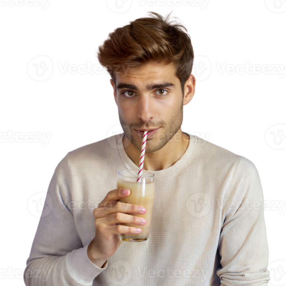 Young Man Drinking a Smoothie With a Straw png