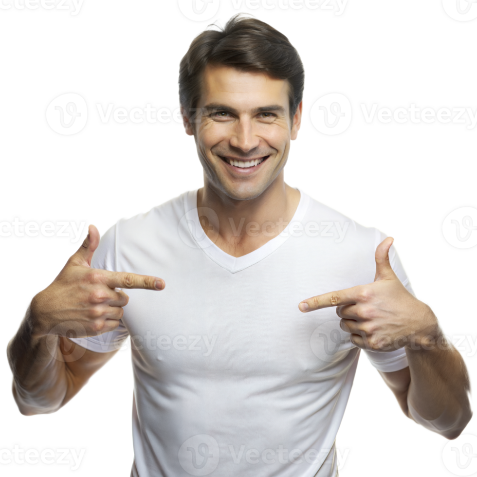 Smiling Man Pointing To Himself In White T-Shirt png