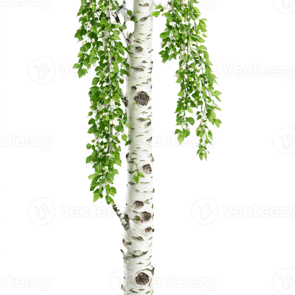 Birch Tree slender tree with distinctive white papery bark and delicate green leaves rustling gently png
