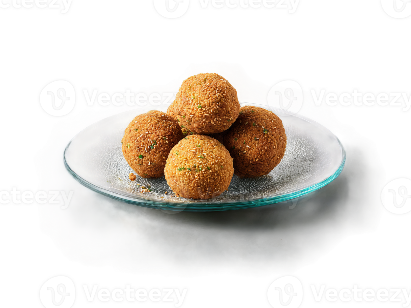 Falafel deep fried and served with tahini sauce on a transparent glass plate Middle Eastern png