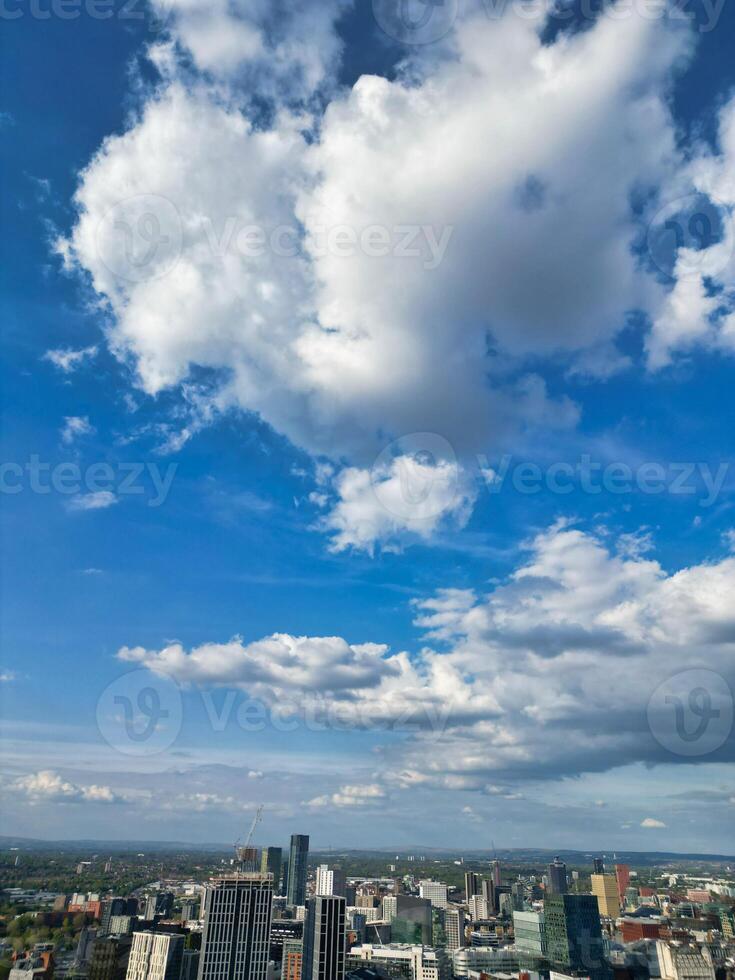 High Angle View of Greater Manchester City Centre Buildings During Beautiful Sunny day over England UK. May 5th, 2024 photo