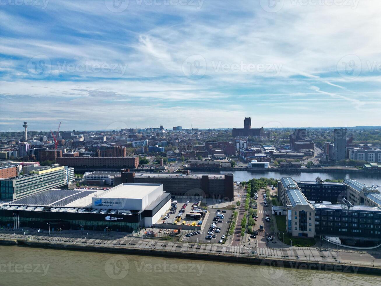 High Angle View of Modern British City Centre of Liverpool, The Maritime city in northwest England, United Kingdom. May 5th, 2024 photo