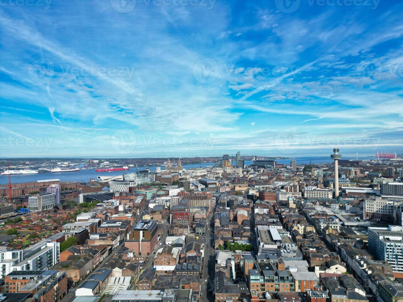 High Angle View of Modern British City Centre of Liverpool, The Maritime city in northwest England, United Kingdom. May 5th, 2024 photo