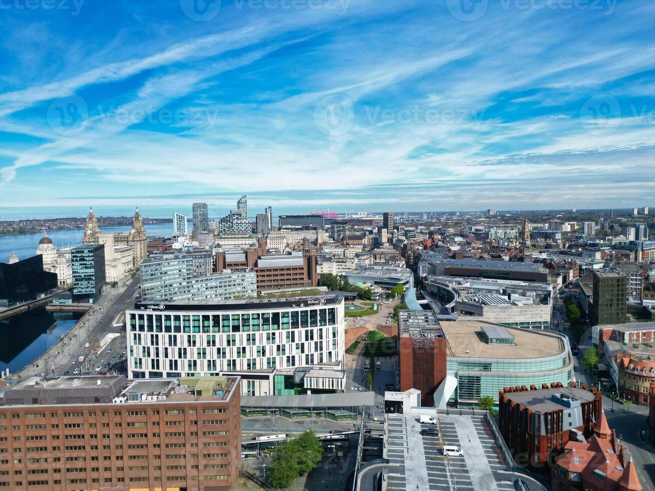 High Angle View of Modern British City Centre of Liverpool, The Maritime city in northwest England, United Kingdom. May 5th, 2024 photo