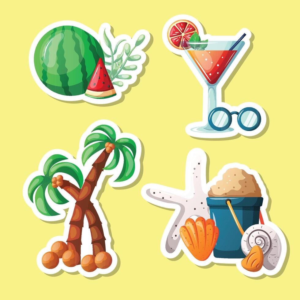 colorful summer sticker collection vector