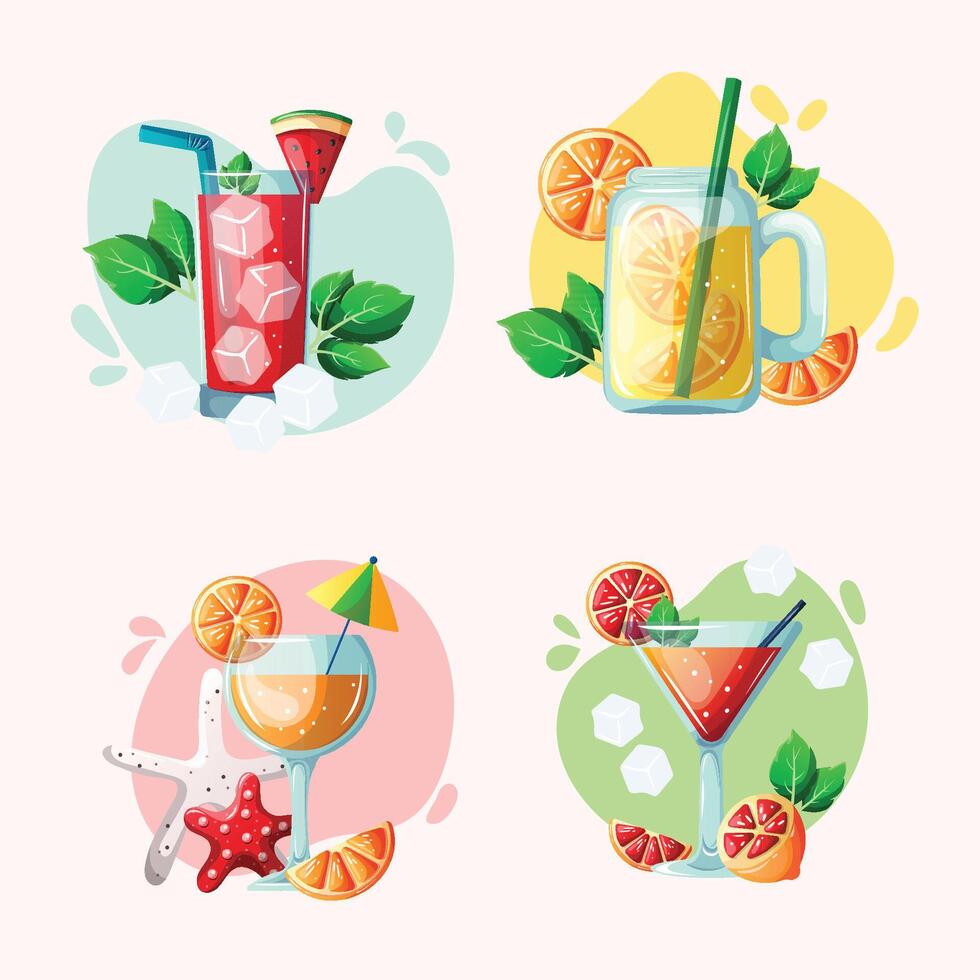 fresh summer juice illustration set vector