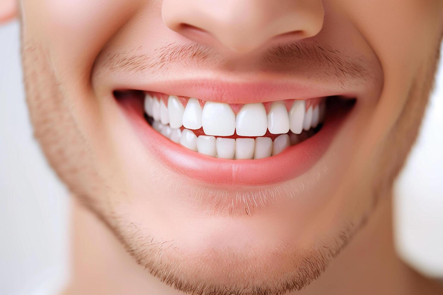 Close-Up of a Smiling Man with Perfect White Teeth photo