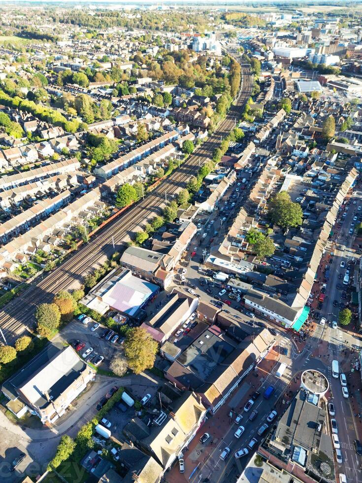 Aerial View of Luton City During Bright sunny day over England UK. October 22nd, 2023 photo
