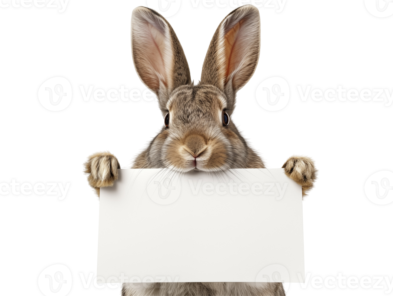 cute rabbit holding blank sign, adorable tabby kitty with white paws,isolated background png