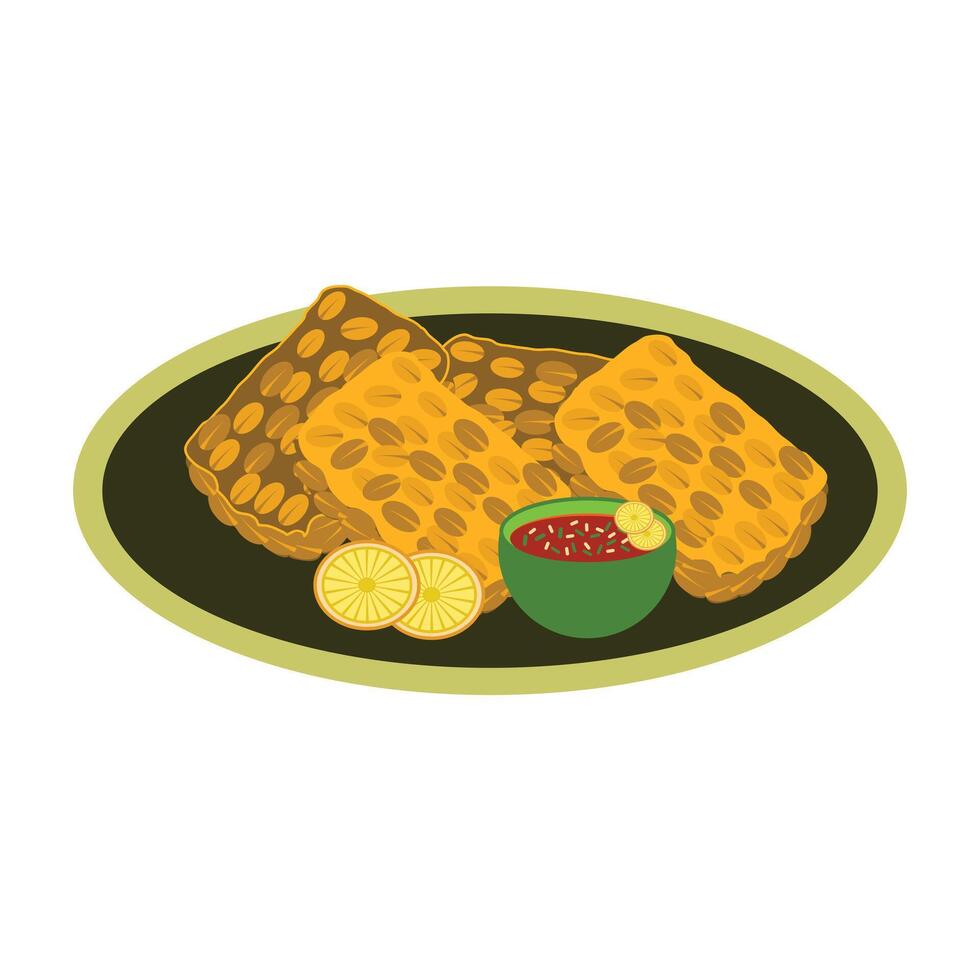 tempeh illustration in flat style. Vegetable frotein rich food ingredient illustration element design. Traditional Indonesian food vector