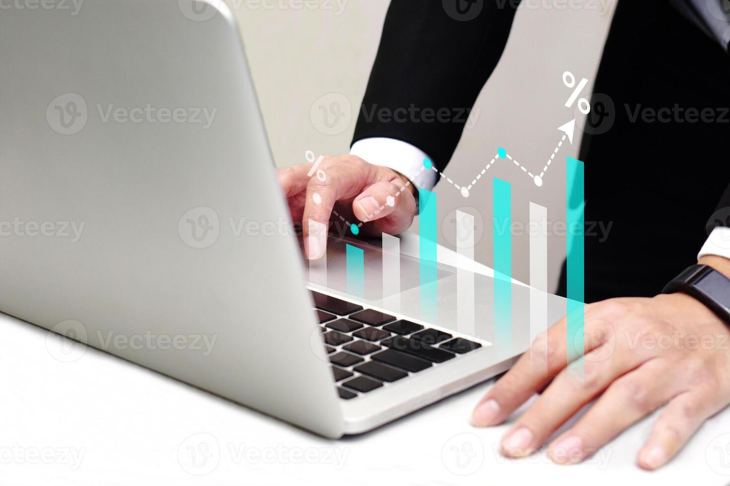 Business finance data analytics graph, profit and finance performance on virtual screen. Finance and technology concept. photo