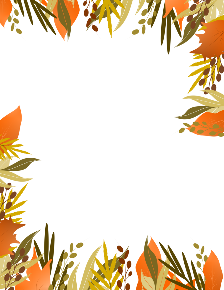 Autumn leaves frame on transparent background png