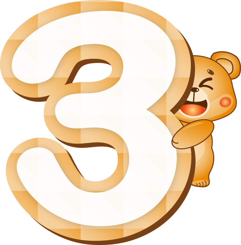 Cute Teddy Bear Alphabet Number 3 png