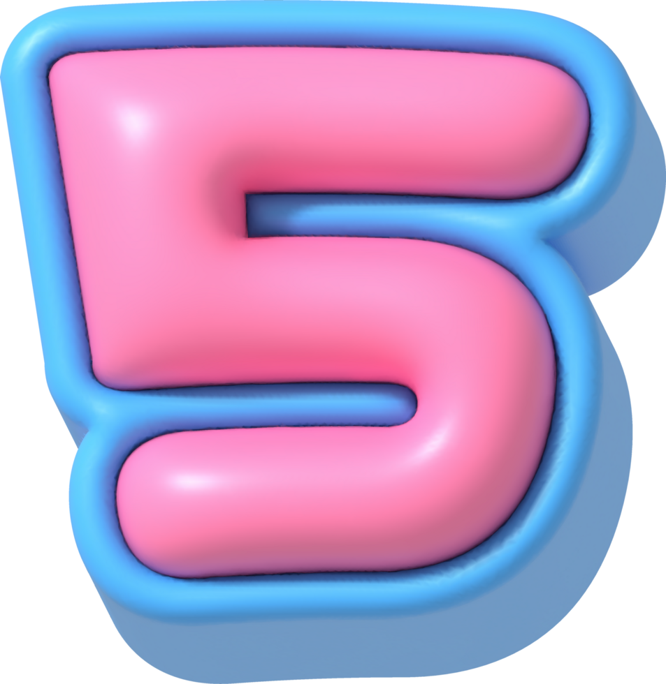Number 5, Cute 3D Lettering png