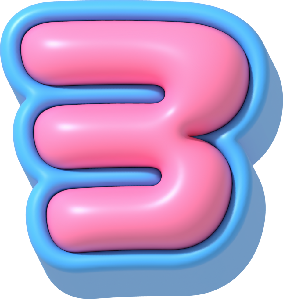 Number 3, Cute 3D Lettering png