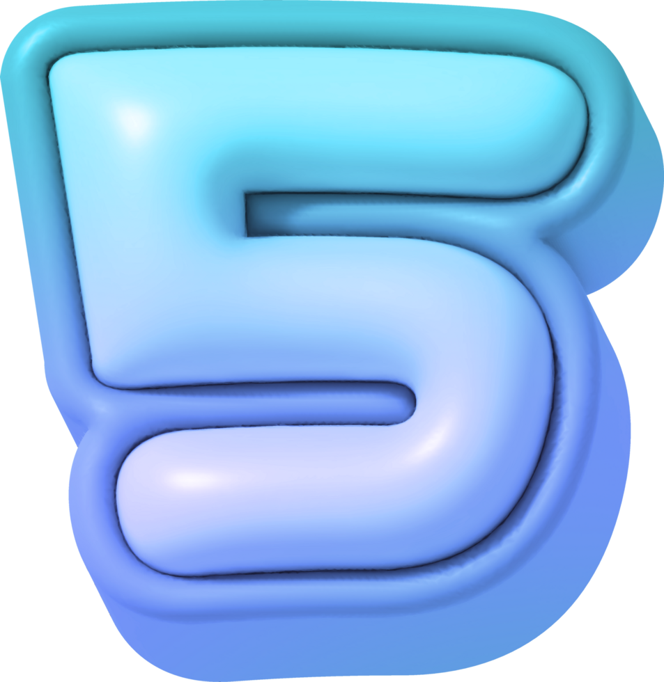 Number 5, Colorful Gradient 3D Lettering png