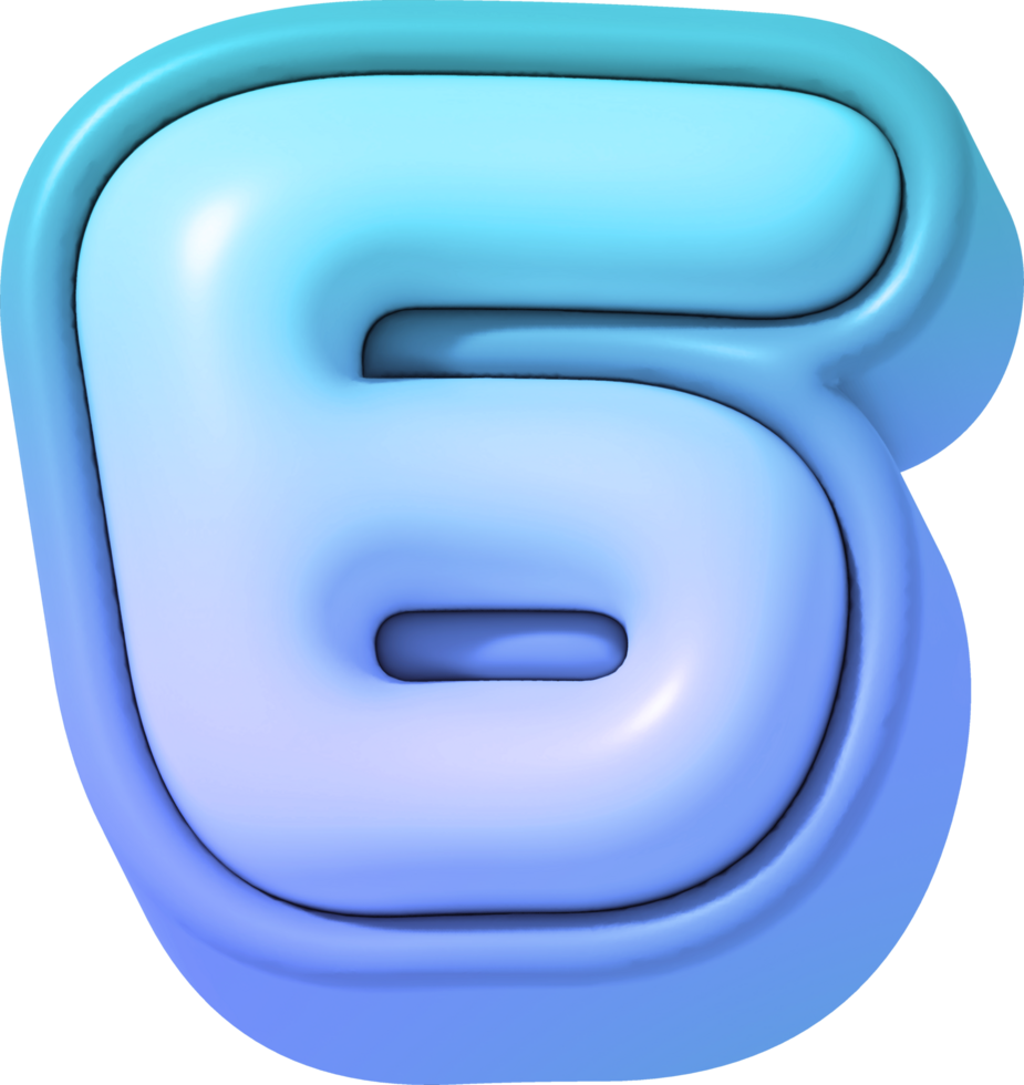 Number 6, Colorful Gradient 3D Lettering png