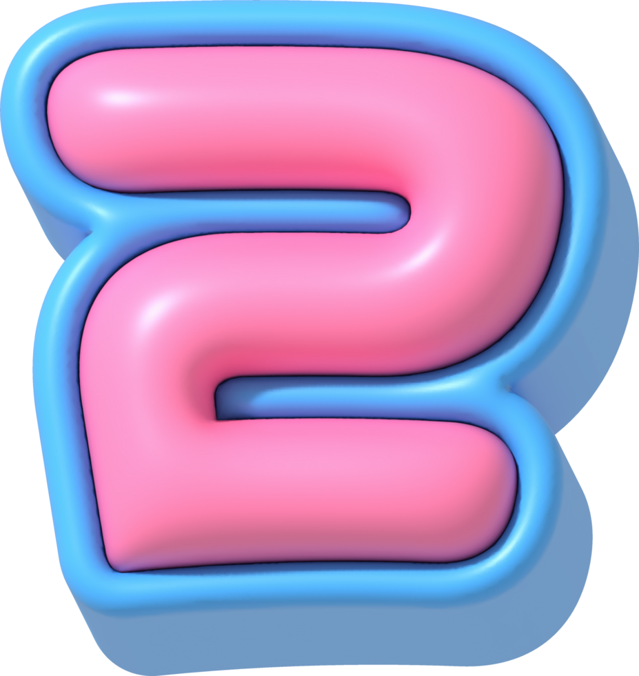 Number 2, Cute 3D Lettering png