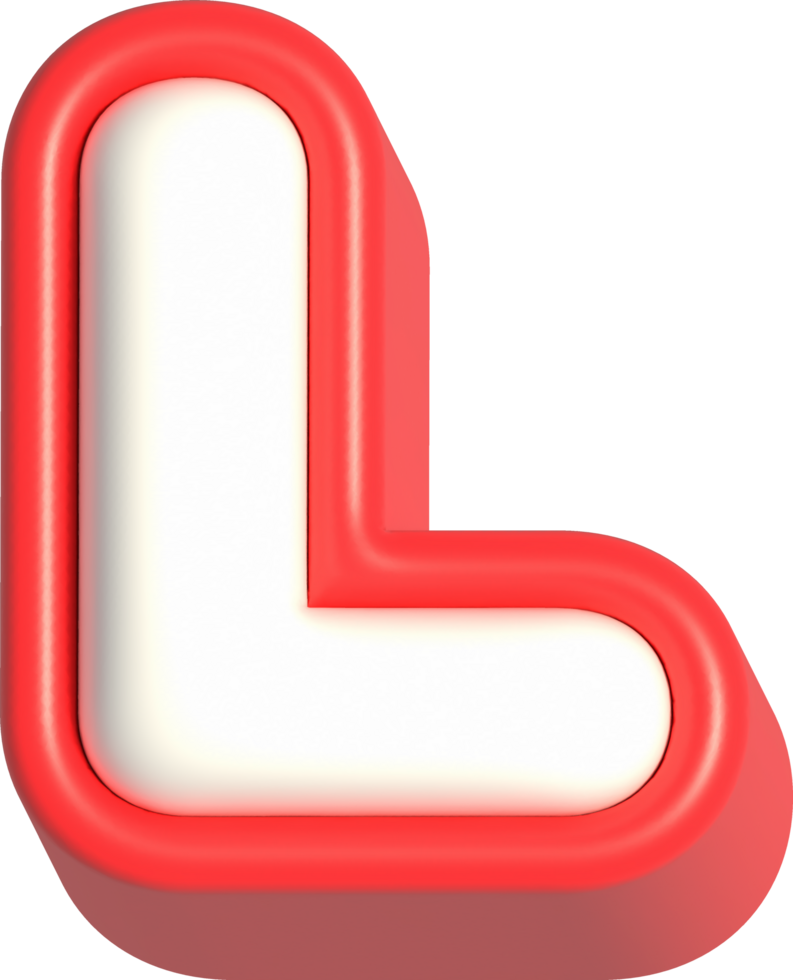 Letter L, 3d rendering uppercase alphabet png