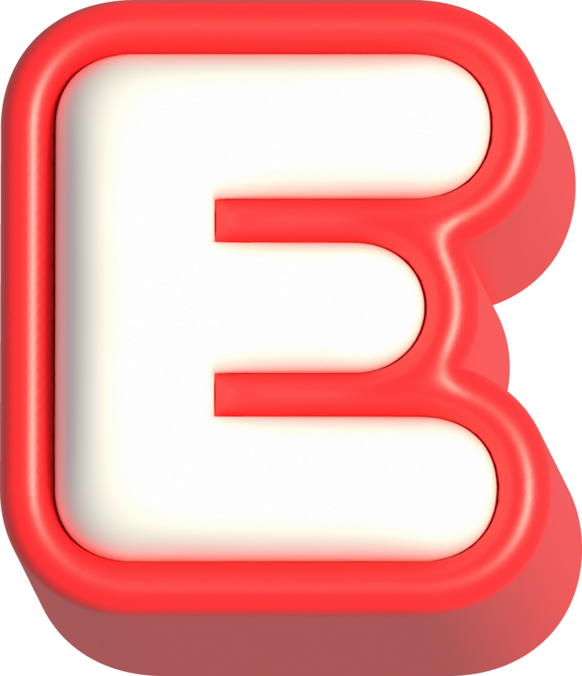Letter E, 3d rendering uppercase alphabet png