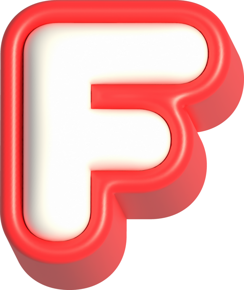 Letter F, 3d rendering uppercase alphabet png