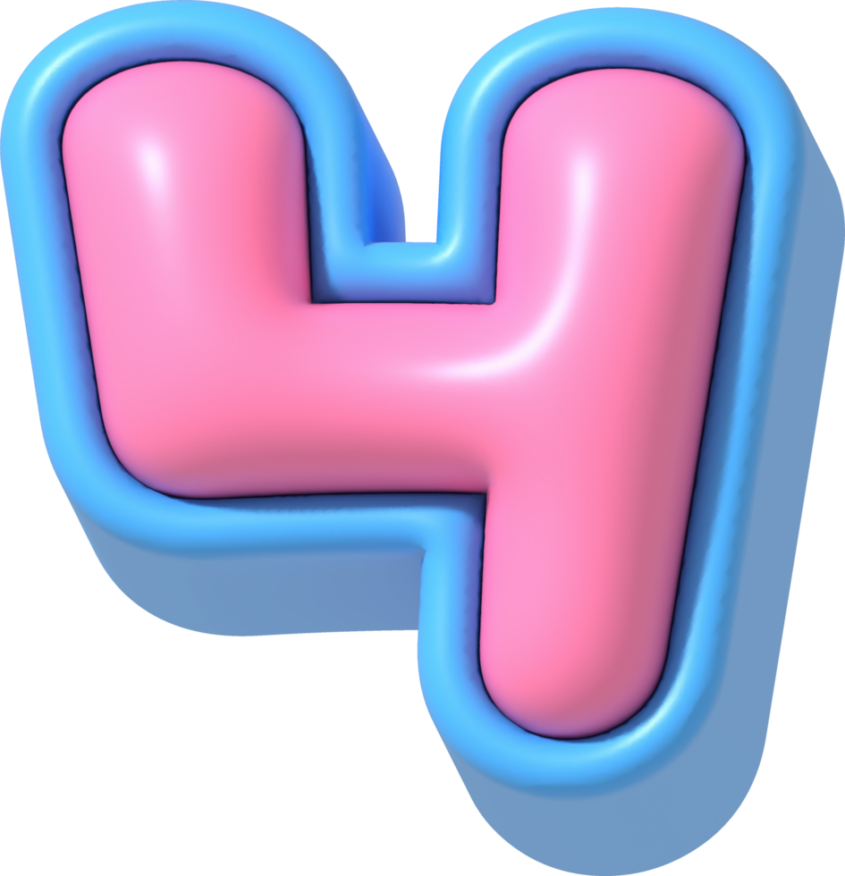 Number 4, Cute 3D Lettering png