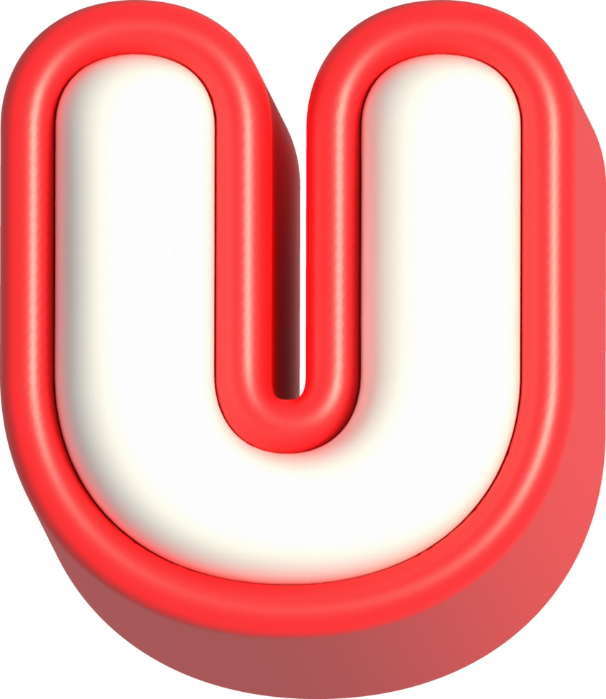 Letter U, 3d rendering uppercase alphabet png