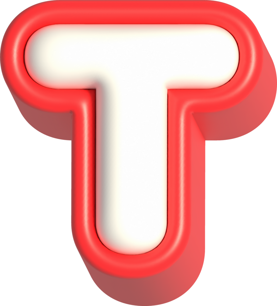 Letter T, 3d rendering uppercase alphabet png