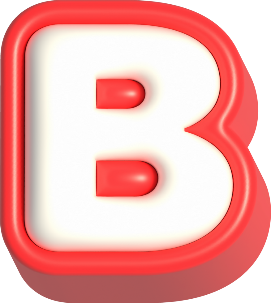 Letter B, 3d rendering uppercase alphabet png