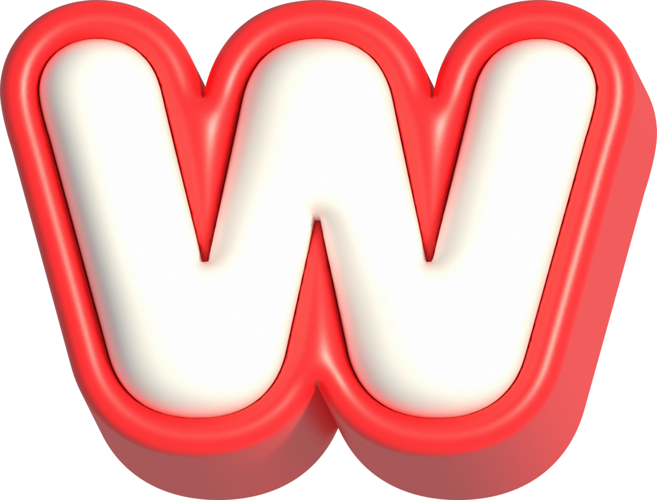 Letter W, 3d rendering uppercase alphabet png