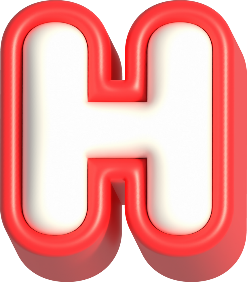 Letter H, 3d rendering uppercase alphabet png