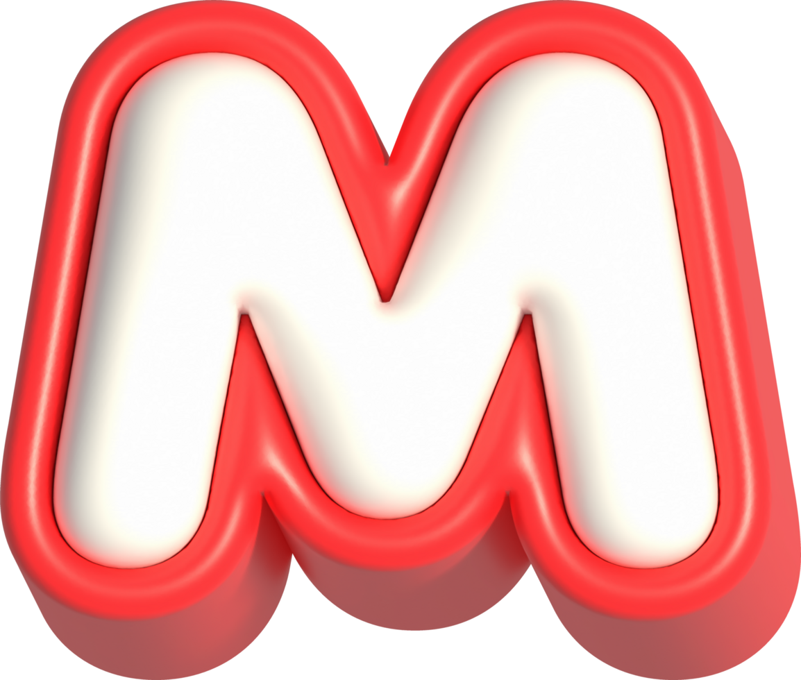 Letter M, 3d rendering uppercase alphabet png