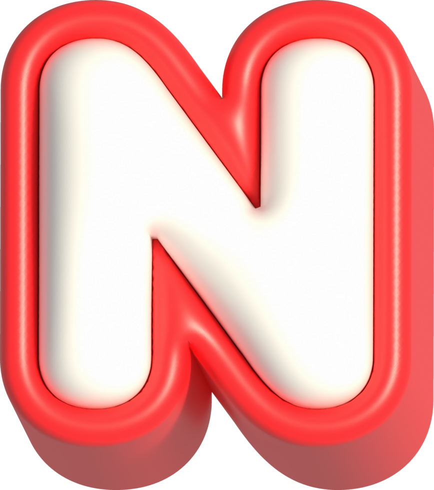 Letter N, 3d rendering uppercase alphabet png