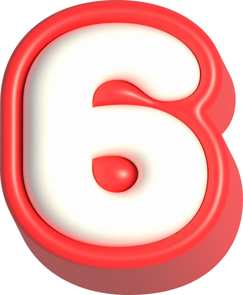 Number 6, 3d rendering uppercase alphabet png