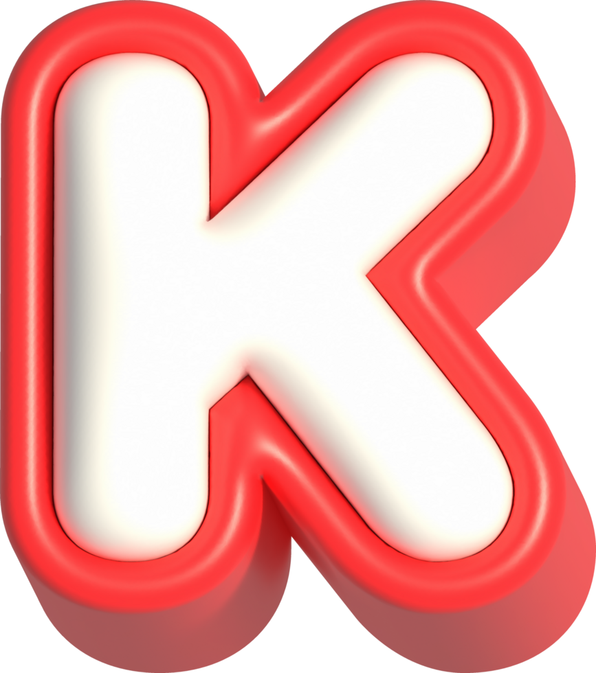 Letter K, 3d rendering uppercase alphabet png