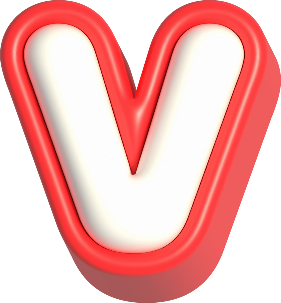 Letter V, 3d rendering uppercase alphabet png