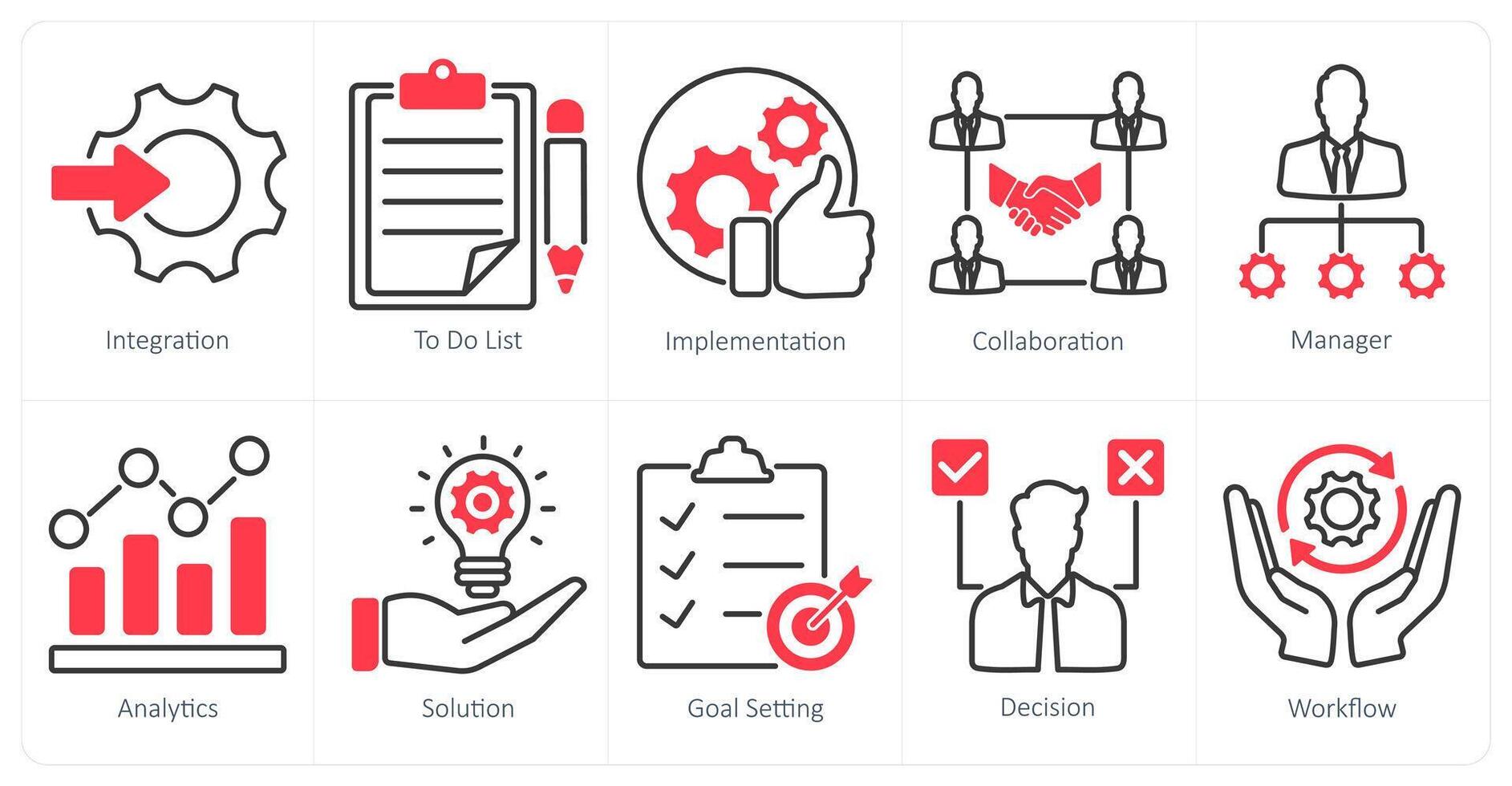 A set of 10 project management icons as integration, to do list, implementation vector