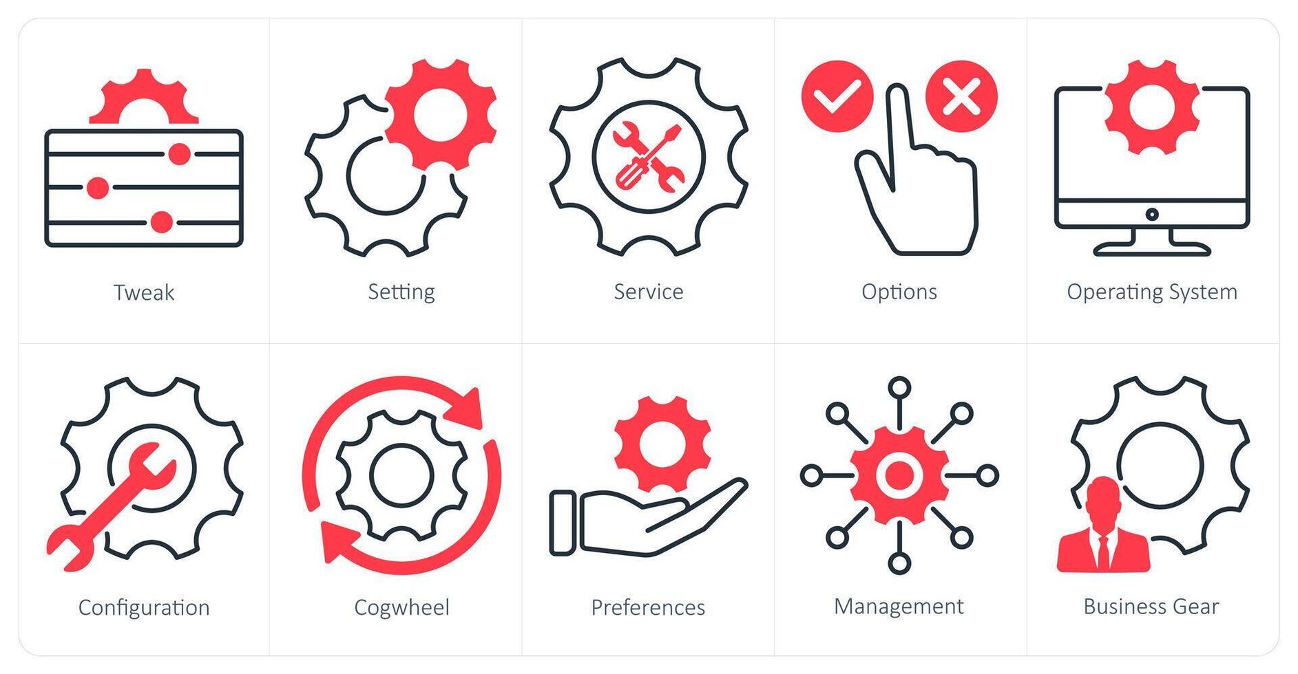 A set of 10 settings and configuration icons as tweak, setting, service vector
