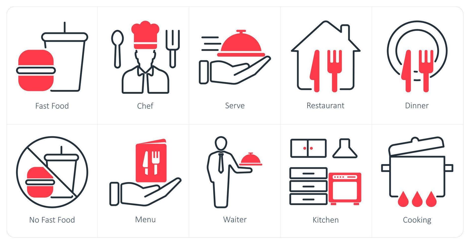 A set of 10 restaurant icons as fast food, chef, serve vector