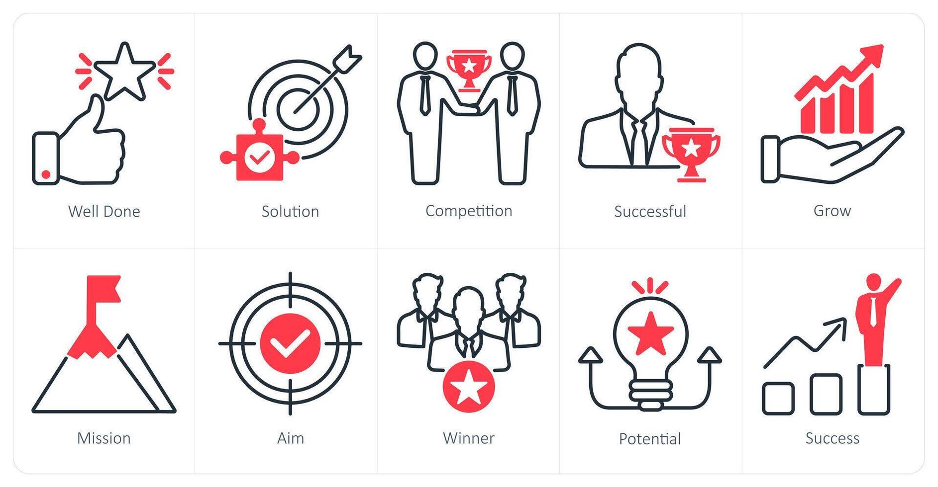 A set of 10 success icons as well done, solution, competition vector
