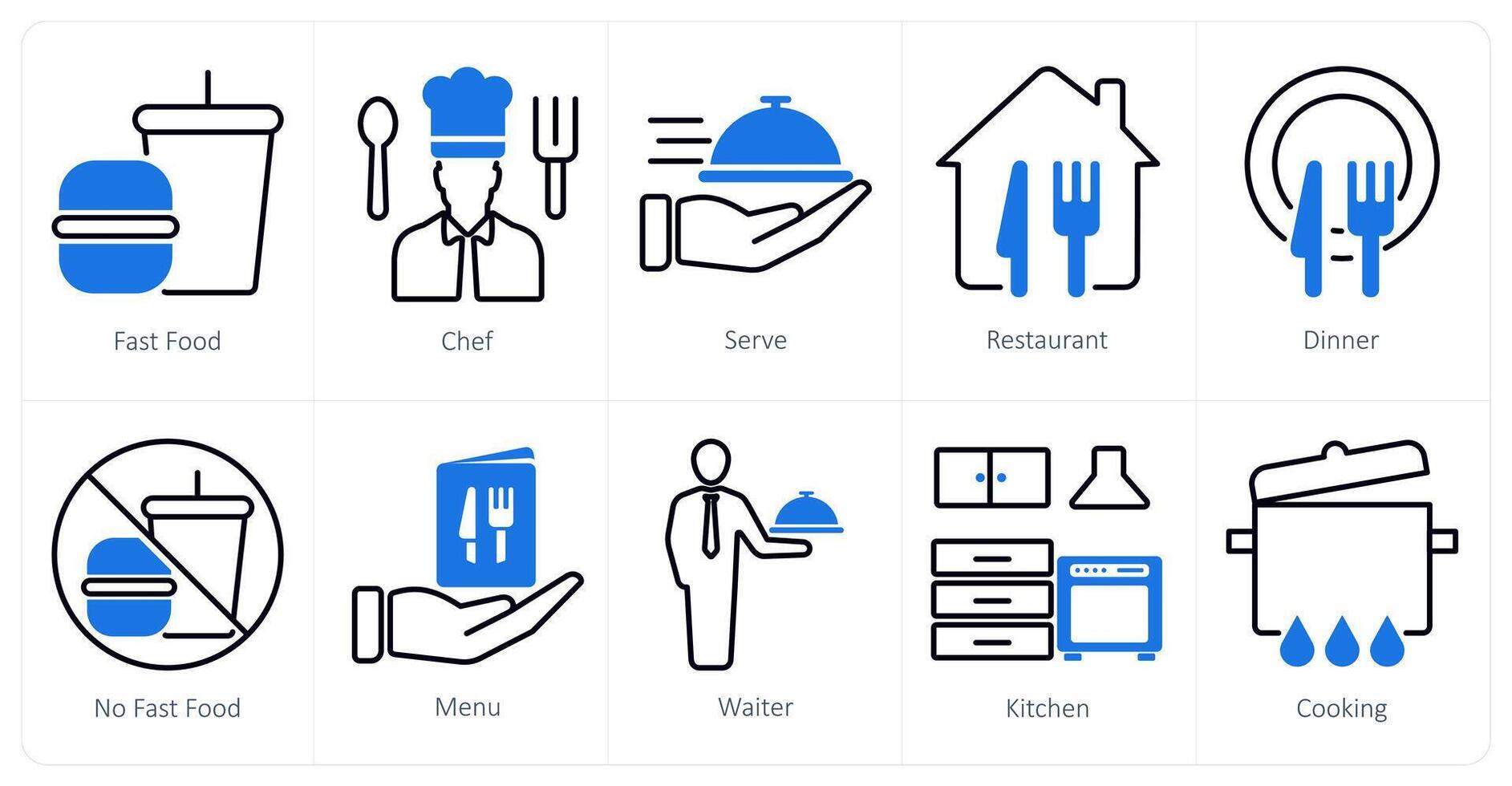 A set of 10 restaurant icons as fast food, chef, serve vector
