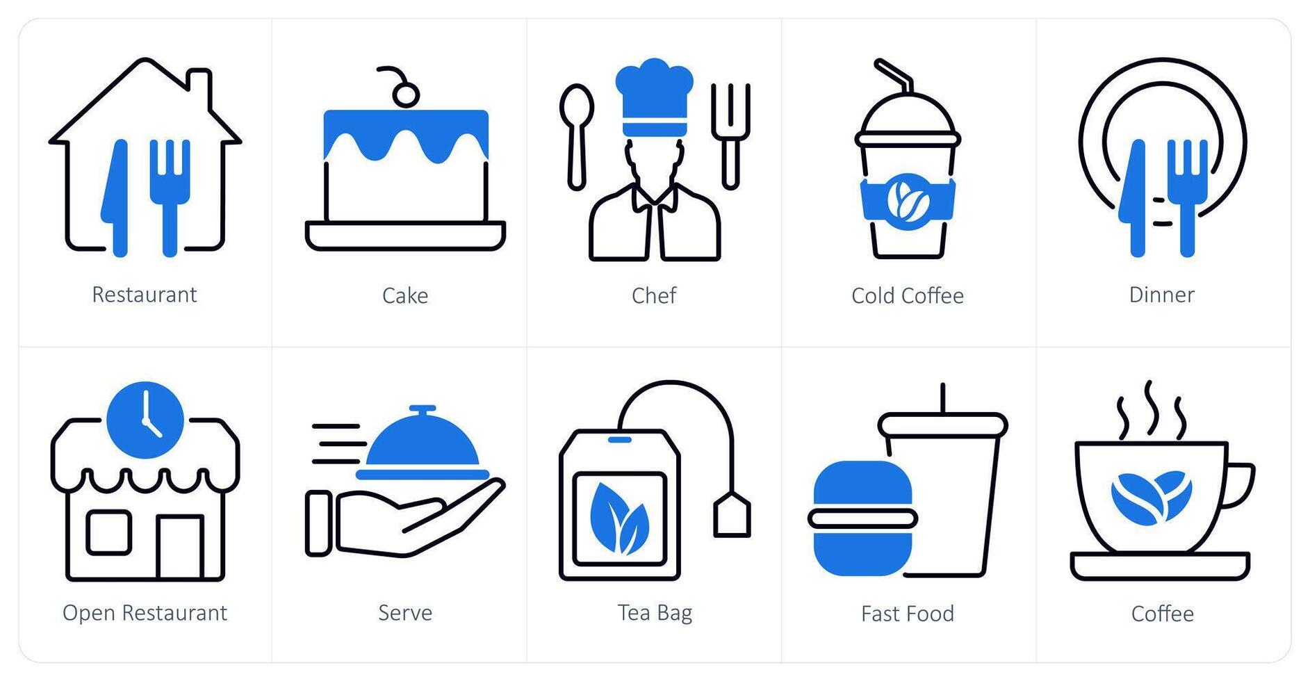 A set of 10 restaurant icons as restaurant, cake, chef vector