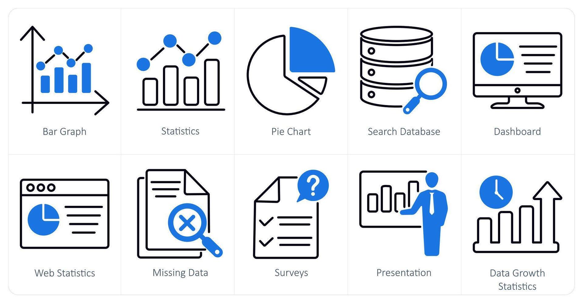A set of 10 statistics icons as bar graph, statistics, pie chart vector