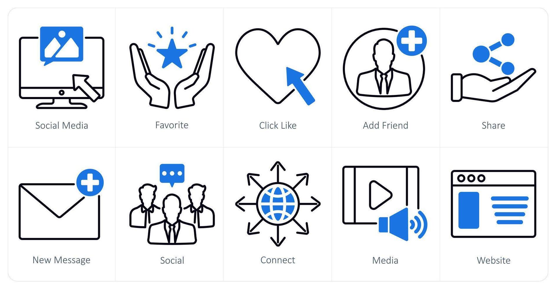A set of 10 social media icons as social media, favorite, click like vector